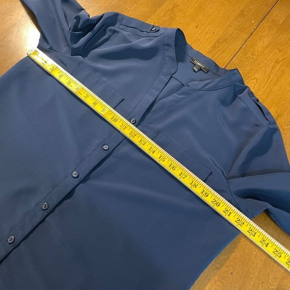 Elementz Women's Blue V Neck Long Sleeve Button Up Shirt Top Blouse Sz L - Picture 7 of 10